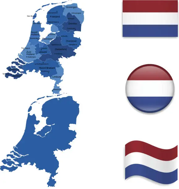 Vector illustration of Netherlands Map and Flag Collection