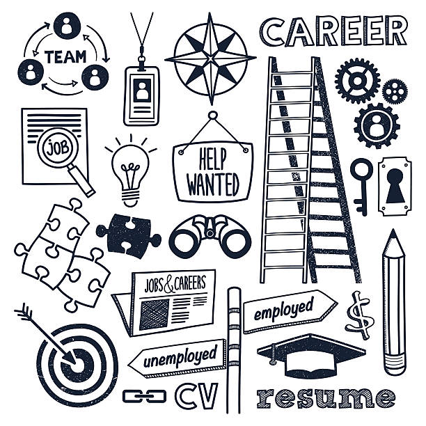 Jobs & Career Jobs & Career themed (doodle) hand-drawn illustration. changing-light-bulb stock illustrations