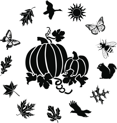 A vector illustration of pumpkins with an autumn ring border.
