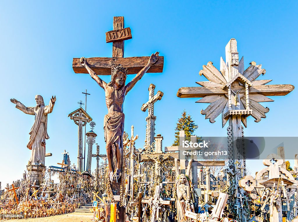 Hill of Crosses The hill of the Crosses is one of the most important pilgrimage sights of the Baltic region, the site located near the town of Siauliai in Northern Lithuania. Religious Cross Stock Photo