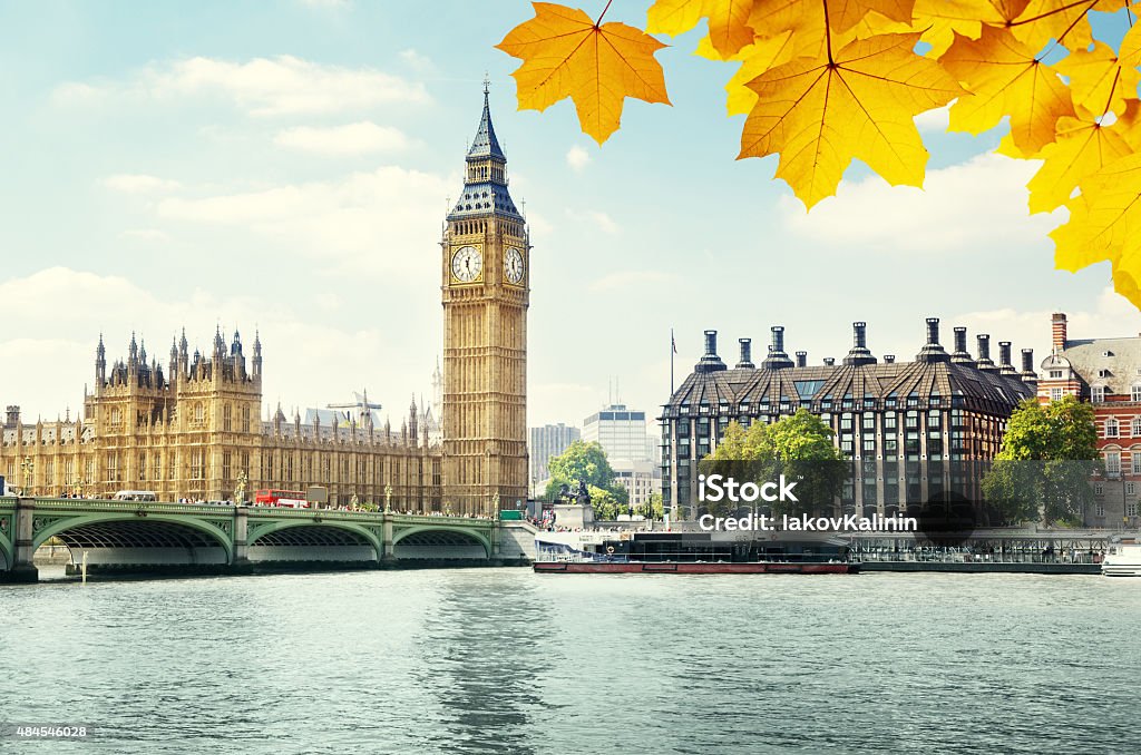 autumn leaves and Big Ben, London 2015 Stock Photo