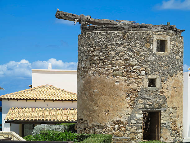 istock Old round medieval brown tower in Greece 484552152