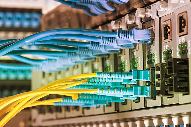 istock Technology center with fiber optic equipment 484554168