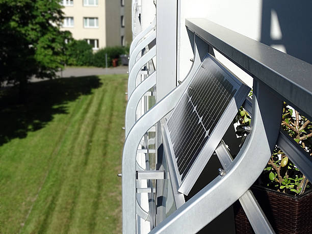 Mini photovoltaic system Mini photovoltaic system on a balcony (balcony power plant)  balcony stock pictures, royalty-free photos & images