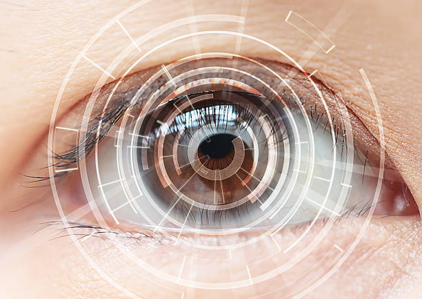 istock Close-up of woman's brown eye. High Technologies in the future 484558498