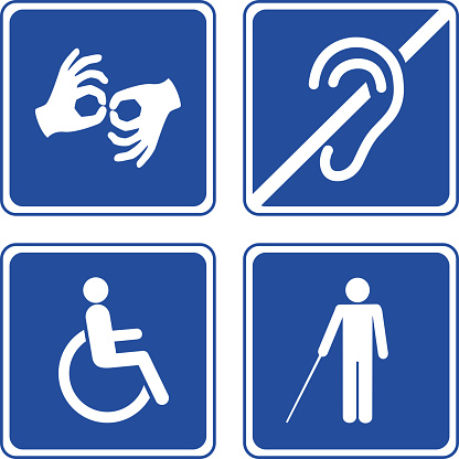 Disabled signs: deaf, blind, mute and wheelchair vector icons