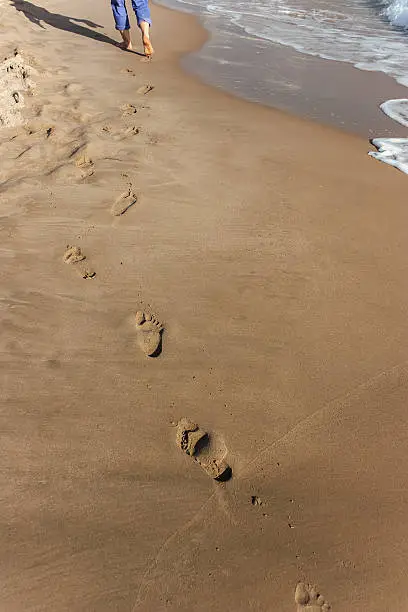 Footprints left by woman on the beach