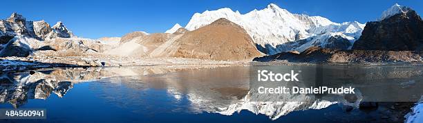 View Of Cho Oyu Mirroring In Lake Cho Oyu Base Camp Stock Photo - Download Image Now
