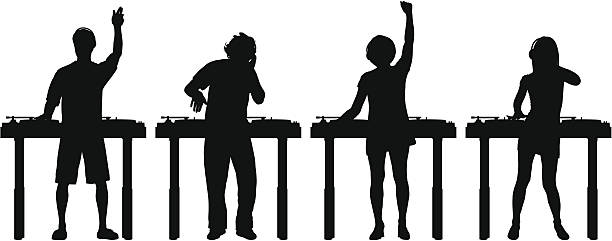 DJs Detailed DJ silhouettes. dj stock illustrations