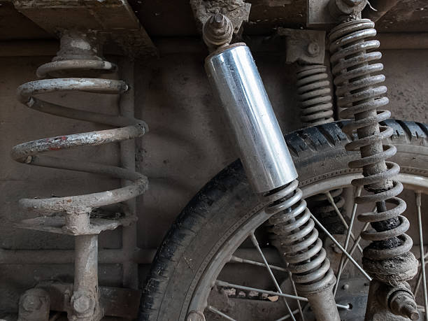 istock Motorcycle tire and shock absorber 484563254