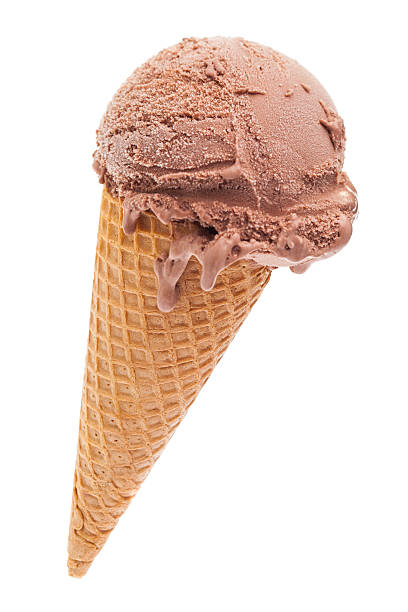 ice cream cone with chocolate ice cream isolated on white real edible icecream, no artificial ingredients used! cone shape stock pictures, royalty-free photos & images