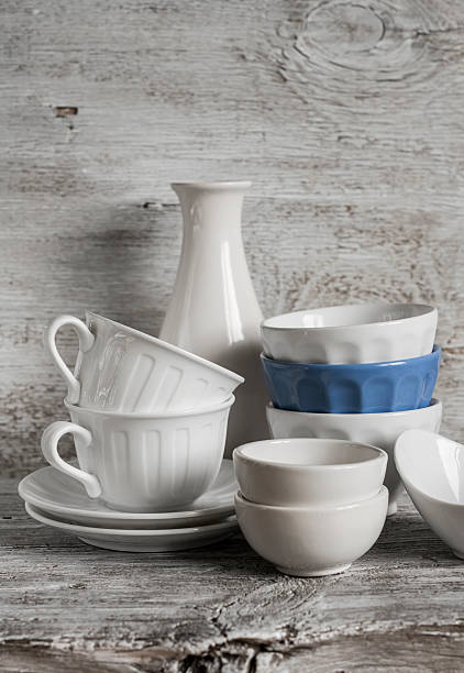 istock white vintage crockery - ceramic bowl, vase, porcelain tea cups 484564324