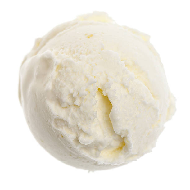 single real lemon ice cream scoop from above isolated stock photo