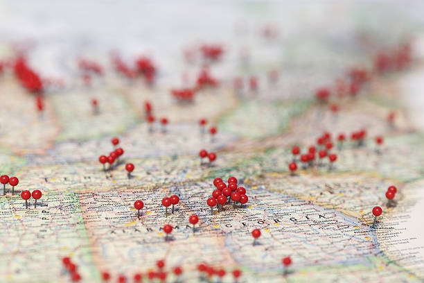 istock Pins in map for locations near Georgia 484565898