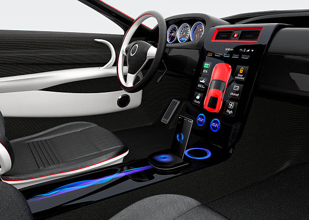 istock Futuristic electric vehicle dashboard and interior design. 484566004