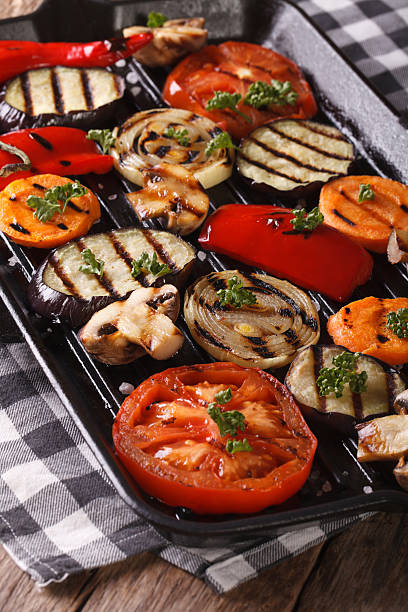 istock Vegetables cooked on the grill pan closeup. vertical 484569806