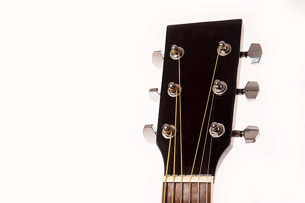 istock Acoustic guitar neck close up isolated on white 484576418