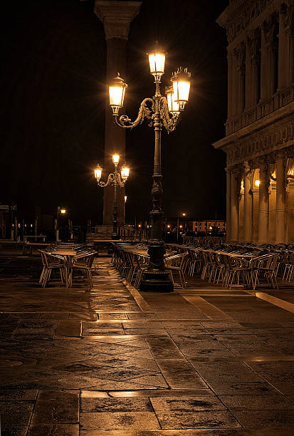 St Mark's Square cafe at night stock photo