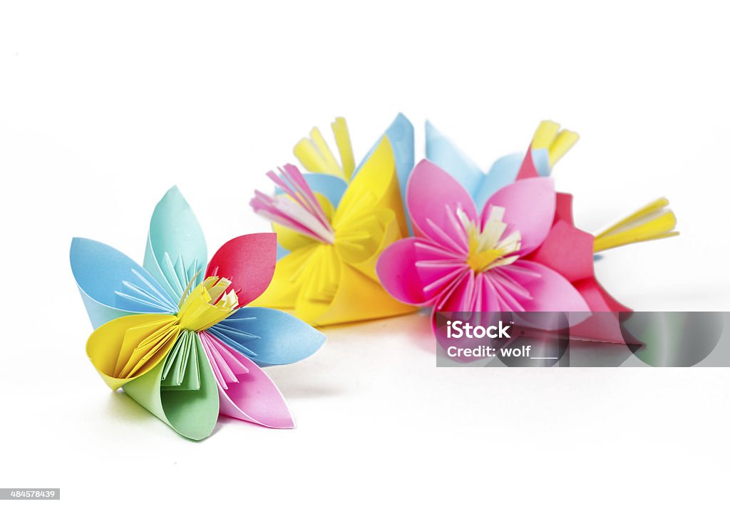 Muchas flores de papel de color con varicolored y flor pétalos - Foto de stock de Adulto libre de derechos