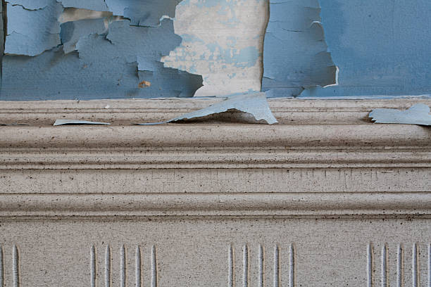 페인트 박리 있는 늙음 석고 벽면 위 몰딩 - paint lead peeling peeled 뉴스 사진 이미지