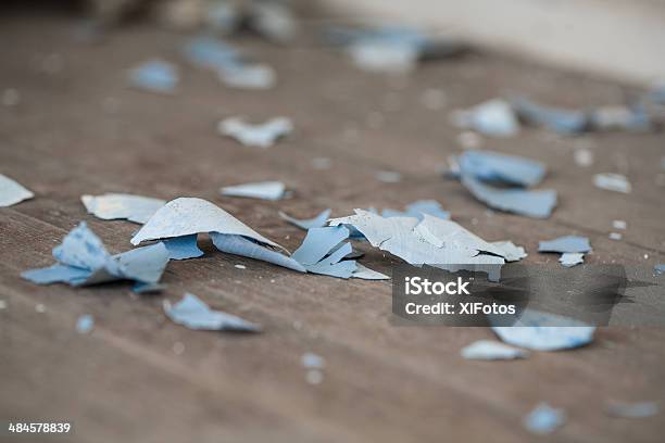 Paint Chips On Old Hardwood Floor Stock Photo - Download Image Now - Lead, Paint, Peeling Off