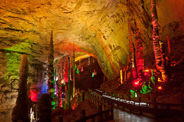 Zhangjiejia,China-June 10,2015 : Huanglong Cave or The Yellow Dragon Cavern  is a beautiful and famous scenic spot karst cave near the Wulingyuan scenic  area  in Wulingyuan District , Hunan, China and a national 4A rated scenic area as of 2010, the cave has over a million visitors per year since 1997 on June 10,2015.Located in Zhangjiejia city, Hunan Province,China.