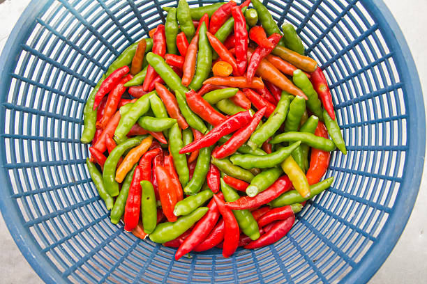 chili in basket stock photo