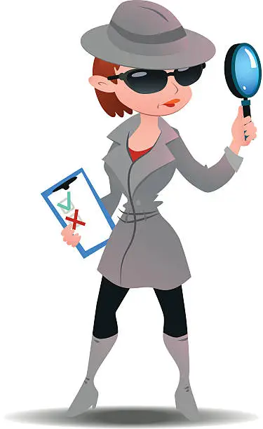 Vector illustration of Mystery shopper woman in spy coat