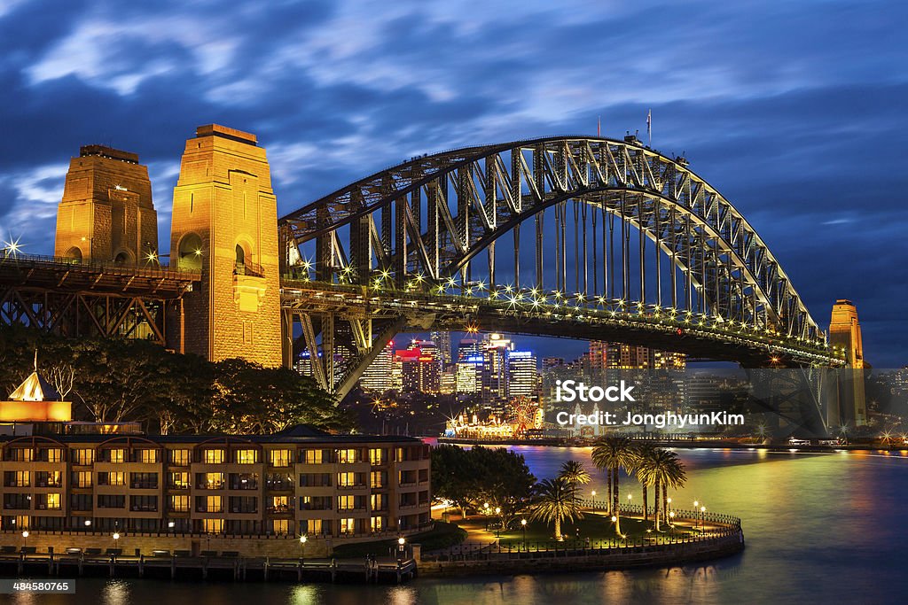 Sydney Harbour Bridge at Blue Night Sydney Harbor Bridge Stock Photo