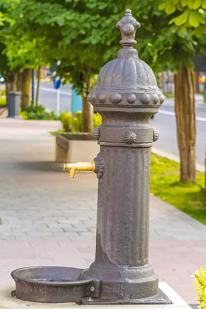 Public drinking water tap on street.