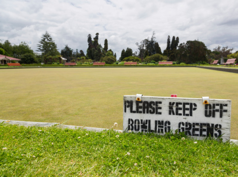 Smooth grass bowling green in Government Park Rotorua on the North Island of New Zealand