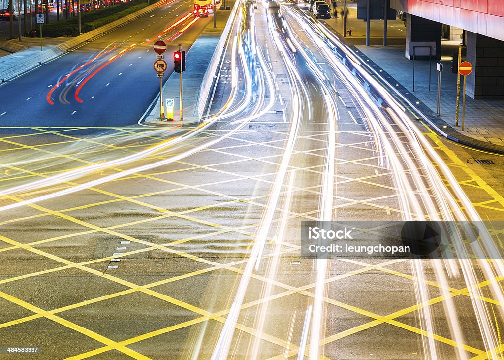 Road in city light trails Built Structure Stock Photo