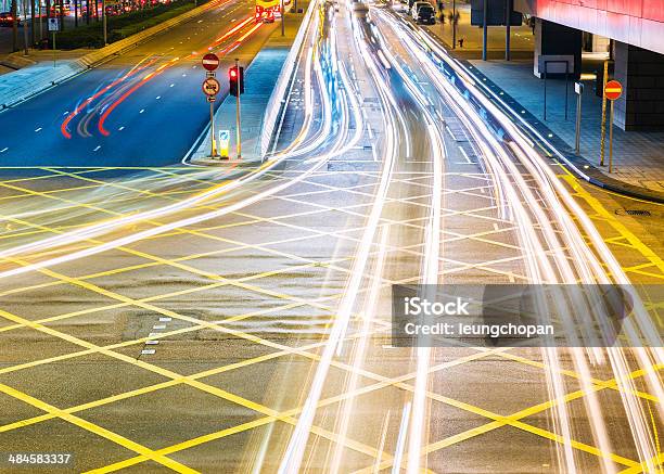 Road In City Light Trails Stock Photo - Download Image Now - Built Structure, Business, Busy