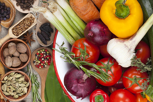 istock Colorful fresh vegetables in a enamel bowl 484583815