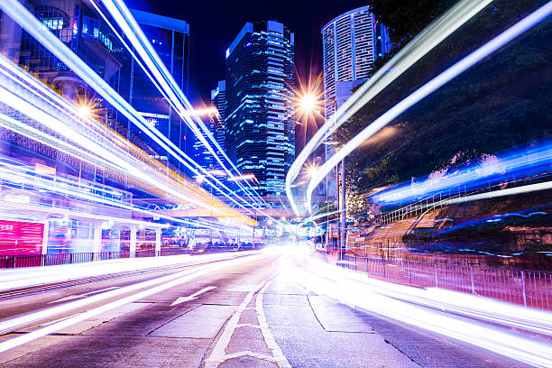 istock Hong Kong city with traffic trail 484584225