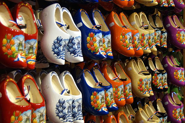 Dutch wooden shoes for sale - souvenir clogs stock photo