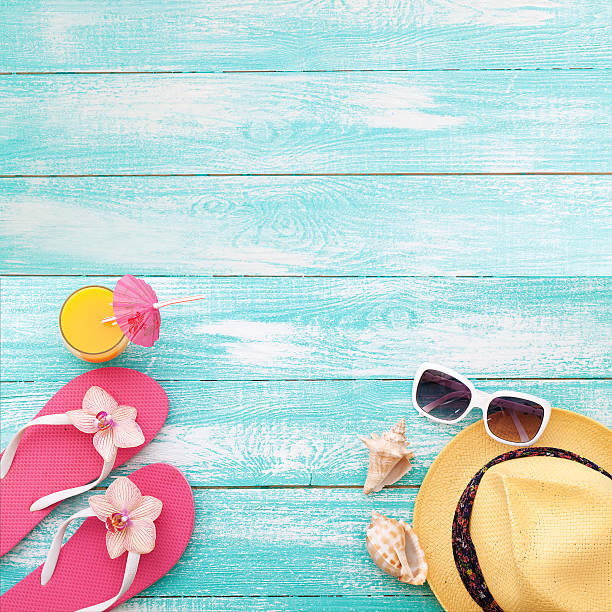 istock Summer vacation. Pink sandals by swimming pool 484587320