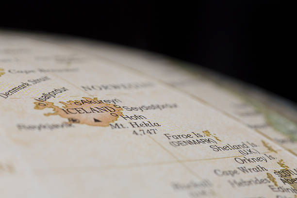 istock Macro globe map detail of Iceland 484587910