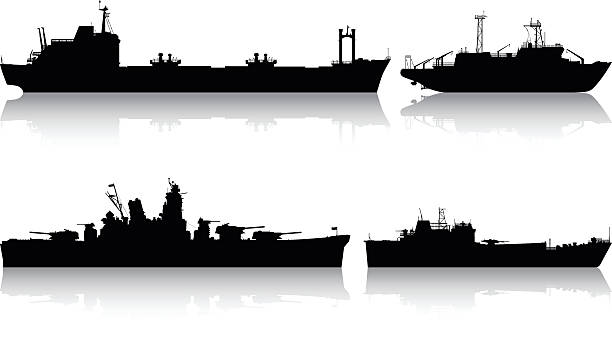 Modern Boats Various modern boat silhouettes. battleship stock illustrations