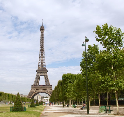 Eiffel Tower as seen from the Parc du Champ de Mars in Paris France