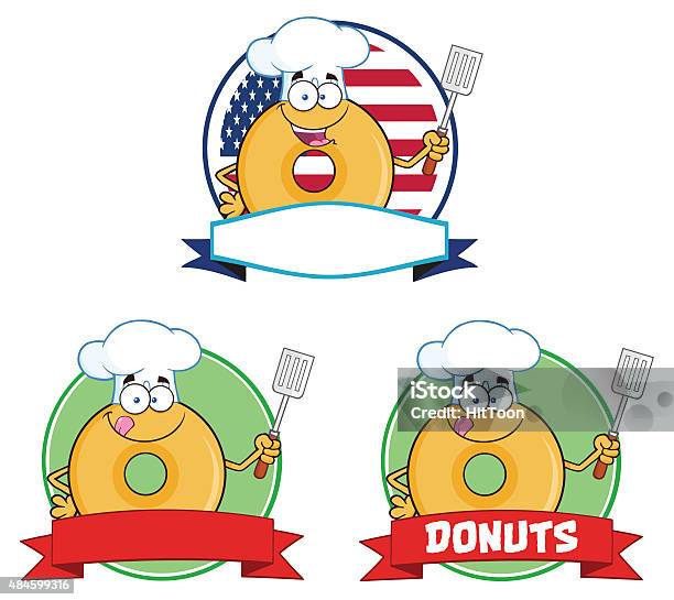 Collection Of Donut Mascot 5 Stock Illustration - Download Image Now - 2015, Banner - Sign, Cartoon