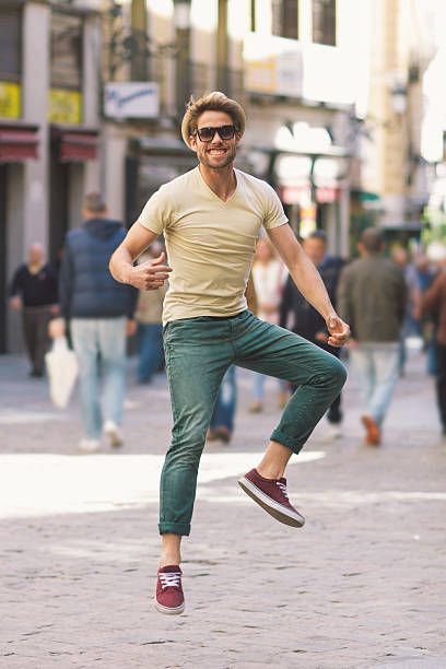 istock Having fun, jumping in the city 484600730