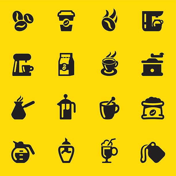 ilustrações de stock, clip art, desenhos animados e ícones de amarelo ícones de café silhueta - coffee cup bean sugar