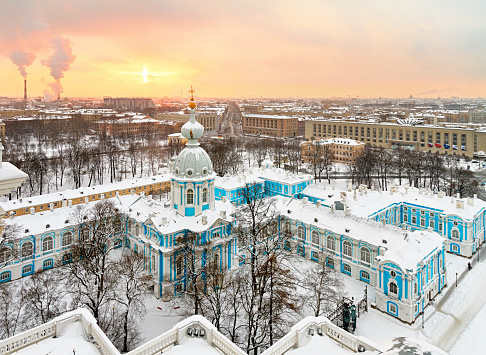 View of St. Petersburg at sunset from Smolny Cathedral