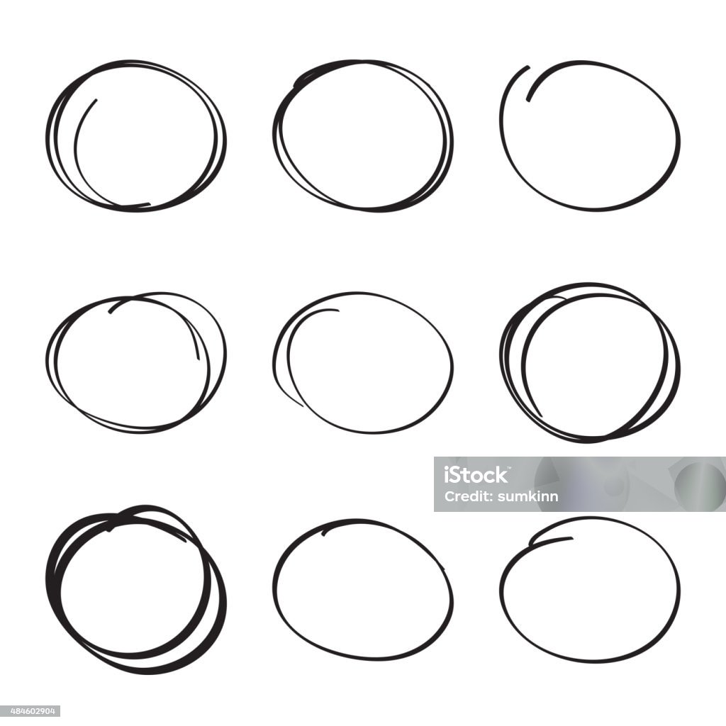 Set hand drawn ovals, felt-tip pen circles Set hand drawn ovals, felt-tip pen circles. Underlining, note, highlight important information. Rough frame elements. Circle stock vector