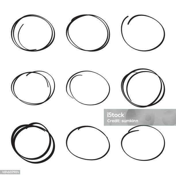 Set Hand Drawn Ovals Felttip Pen Circles Stock Illustration - Download Image Now - Circle, Drawing - Activity, Handwriting