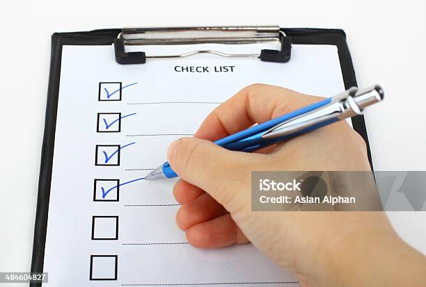 Marking In A Checkbox Stock Photo - Download Image Now - Checklist, Blue, Pen