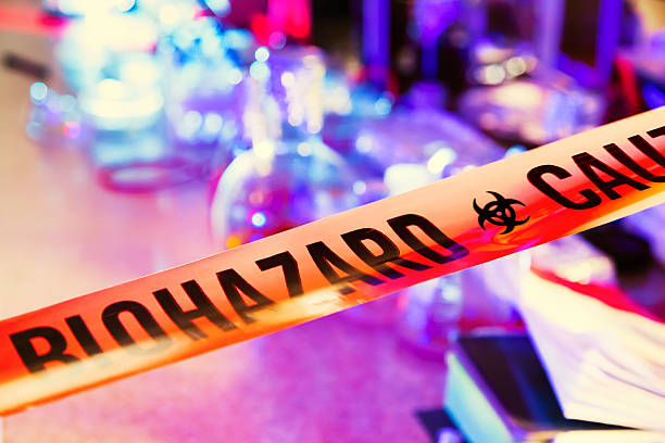 istock Caution tape in hazardous biochemicals laboratory 484608867