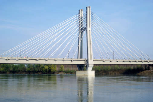 Cable stayed bridge across river Po in Northern Italy