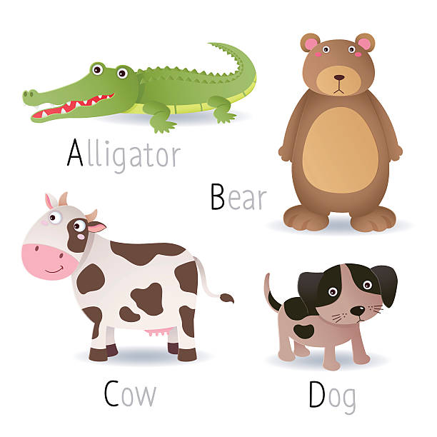 Alphabet With Animals From A To D Set 2 Stock Illustration - Download Image  Now - Dog, Animal, Cow - iStock